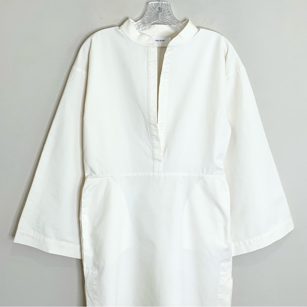 Bondi Born Estel Midi Dress (Sz M) Organic Cotton & Silk Kimono Sleeve Coconut - Picture 5 of 16